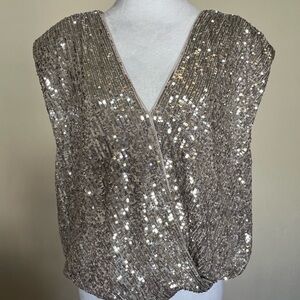 Express Sequined Surplice Women's bodysuit Champagne NWT